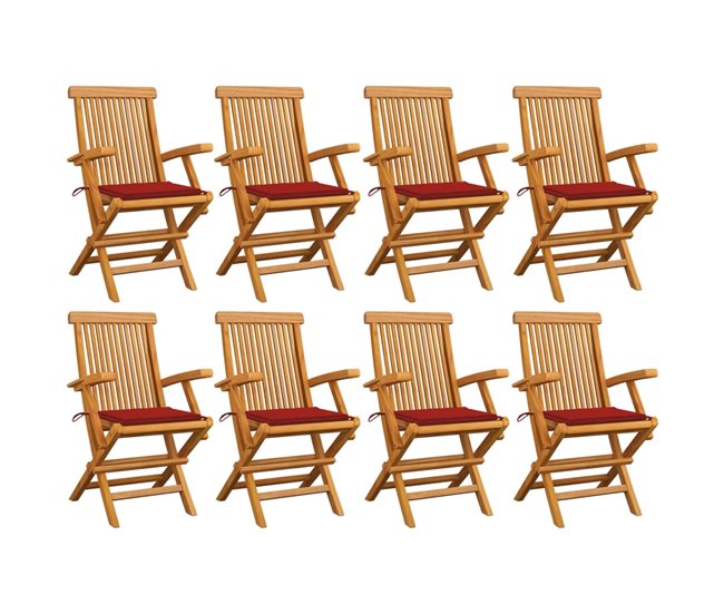 Ocasión Especial Sillas de jardin 8 unidades madera maciza de teca con cojines grises - Conforama