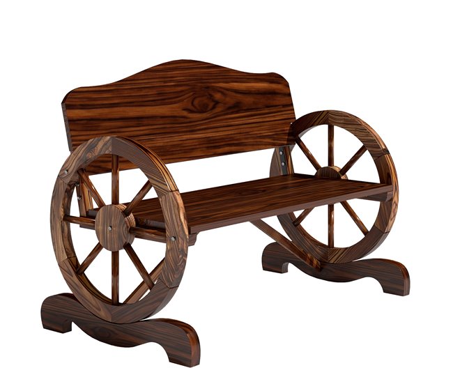 Outsunny Banco de Jardín de Madera Banco de Exterior con Reposabrazos en Forma de Rueda Estilo Rústico Carga 240 kg 2 Plazas para Patio Terraza 110x55x80 cm Carbonizado - Conforama Disponible Ahora