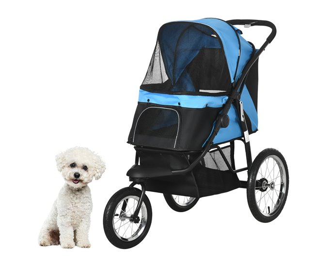 dec6816e79d125bb7ca2c9863c90bf45bf56de22_9b5f0bb2869c48739c9badc7bb81ab99 PawHut Carrito para Perros Plegable Cochecito para Mascotas Carrito para Perros Medianos Pequeños con Cesta Capota Ajustable Ventana de Malla y 3 Ruedas Grandes Carga 20 kg 111x58x107 cm Azul - Conforama Comprar En Línea