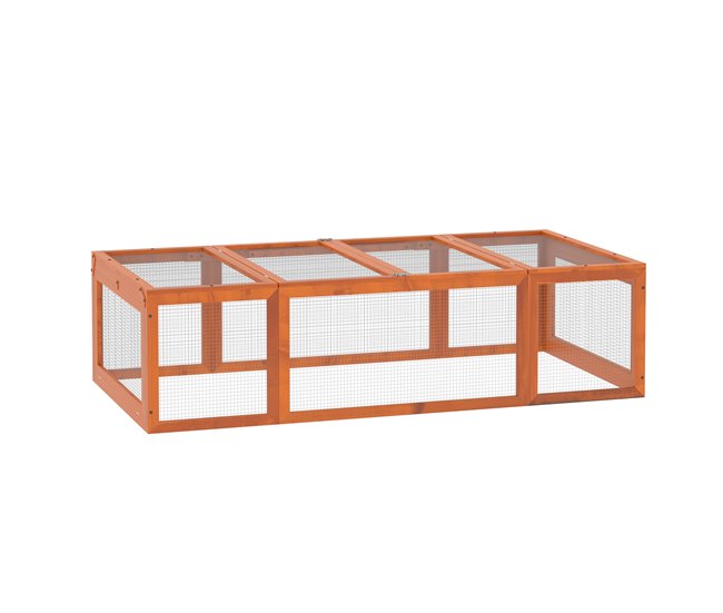 Solo Hoy PawHut Conejera Exterior de Madera 180x90x48 cm Jaulas para Conejos Grande Casa para Animales Pequeños con 3 Puertas y Alambre de Metal Natural - Conforama