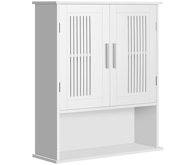 kleankin Armario de Pared para Baño Multiusos Mueble de Baño Suspendido Armario Colgante de Almacenamiento con 2 Puertas de Listones Estante Ajustable y Compartimento 60x20x70 cm Blanco - Conforama Imprescindible (Must-Have)