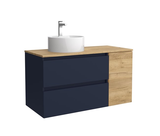e5aba72b6e68d9a3adaeea30832a0a18d3869387_d6df6d0c302e4605927a90adccc89924 Compra Ahora Mueble de Baño Bequia 100cm + coqueta 1 Puerta lado reversible + Encimera + lavabo posar| Azul mate / Roble |100x45x54 - Conforama