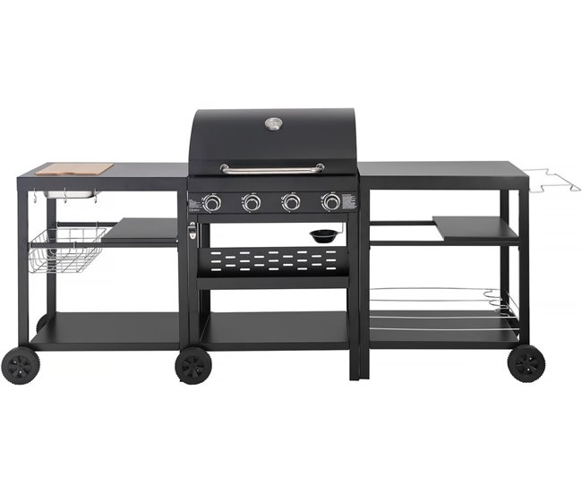 Entrega Rápida Cocina exterior con barbacoa de gas de 4 quemadores y 2 mesas 233 X 53 X 11 cm. - Conforama