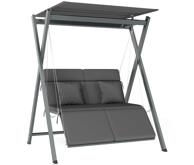 Ordenar Ahora Mismo Outsunny Columpio de Jardín Exterior de 2 Plazas Balancín de Jardín Exterior Convertible en Cama con Toldo Ajustable Protección UV30+ y Cojines Carga 220 kg 142x130x168 cm Gris Oscuro - Conforama