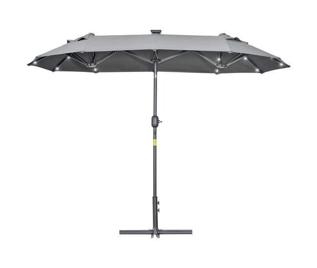 Solo Por Tiempo Limitado Outsunny Sombrilla Doble 295x150x219 cm Sombrilla de Jardín con Luces LED Solares Techo con Inclinación Ajustable y Manivela Manual para Patio Piscina Playa Gris - Conforama