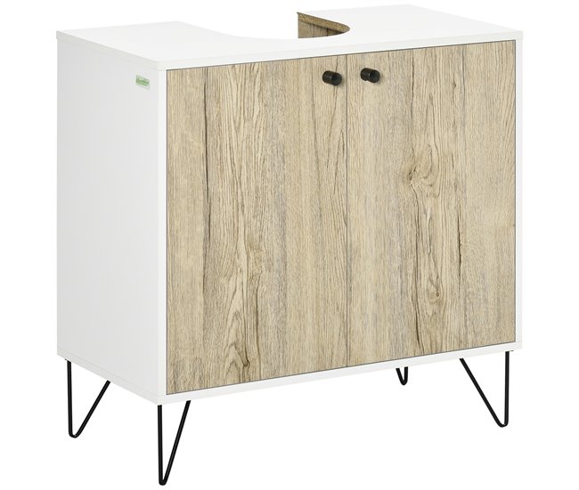 e7eff454df319009fd996151b12eae8315d3dffa_b997dbe377a8400787c6a1fba45cf58e kleankin Mueble para Debajo del Lavabo de Madera Armario Bajo Lavabo Armario de Baño de Suelo con 2 Puertas Estante y Patas de Acero 60x30x60 cm Roble y Blanco - Conforama Disponible Ahora