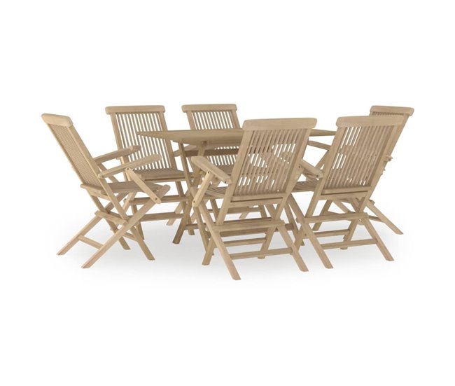 e8353fe2af2b7e4c6b7444f6e601badad47c65dc_6aa1ae83ab724e948129922c378b9961 Disponible Ahora Juego de comedor de jardin 7 piezas madera maciza de teca gris - Conforama
