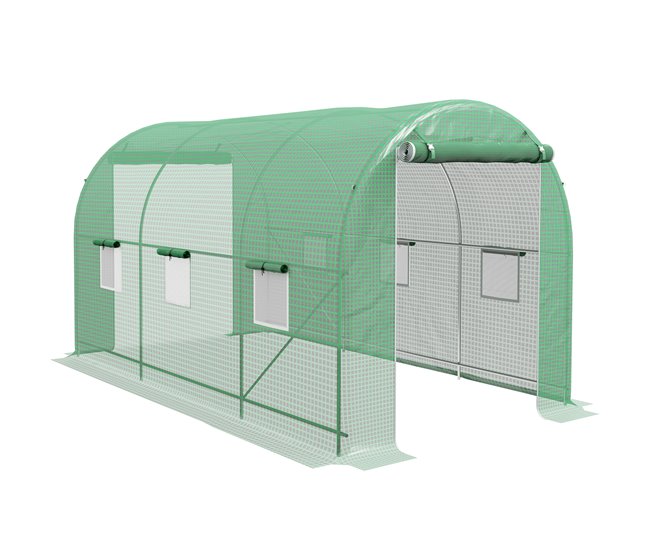Outsunny Invernadero de Túnel 400x200x205 cm Invernadero de Jardín con Puerta Enrollable y 6 Ventanas Cubierta PE 140 g/m² Marco de Metal para Cultivo Plantas Verduras Verde - Conforama Nuevo Modelo