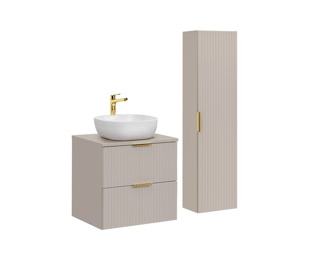 Promoción Exclusiva Conjunto de muebles con lavabo individual 60cm y columna Adriel Cachemira - Conforama