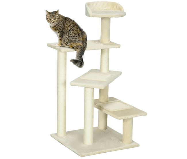 Súper Precio PawHut Árbol para Gato Rascador Grande 50x50x100 cm con Poste para Arañar Cama Plataformas con Manta de Sisal Terciopelo Beige - Conforama