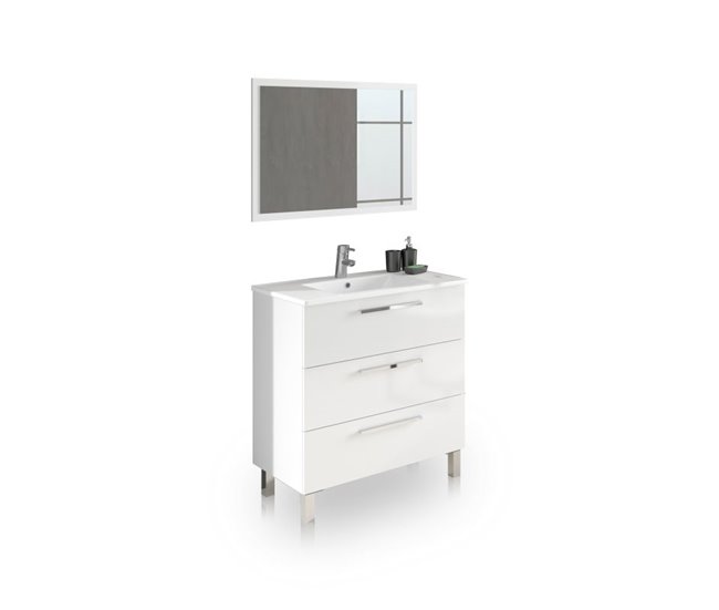 ece719d5421eabc7e8728fa74053603d06a9a39e_fd851232accb40aca451e748aa679a49 Mueble de baño con espejo Feel 3 cajones Blanco Brillo 80 x 86 x 45 cm - Conforama Barato