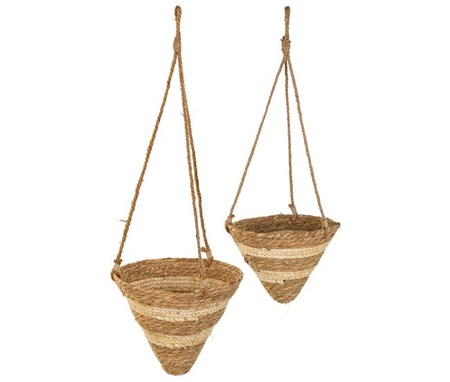 Cestos colgantesde fibra natural marrones d26x25h-d22x18 - Conforama Máxima Calidad