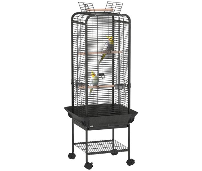 Devolución Gratuita PawHut Jaula para Pájaros Jaula para Loros con Ruedas Perchas Comederos Estante y Bandeja Extraíble Pajarera para Cacatúas Cotorras 62,5x62,5x146 cm Gris Oscuro - Conforama