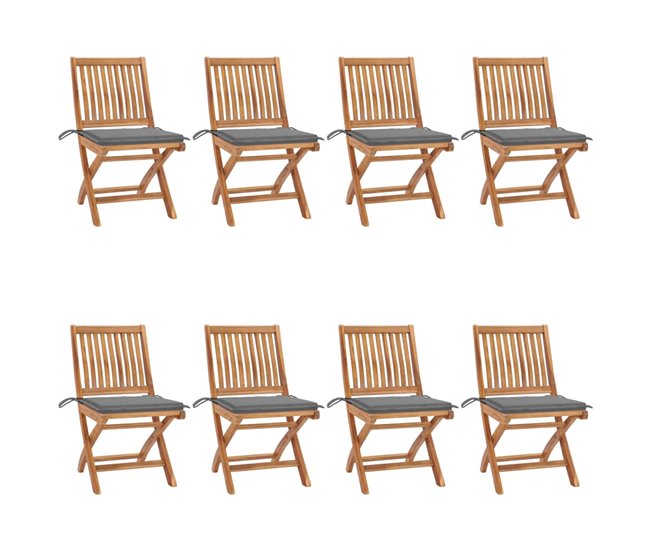 Lujoso vidaXL Sillas de jardín plegables 8 uds madera maciza teca con cojines - Conforama