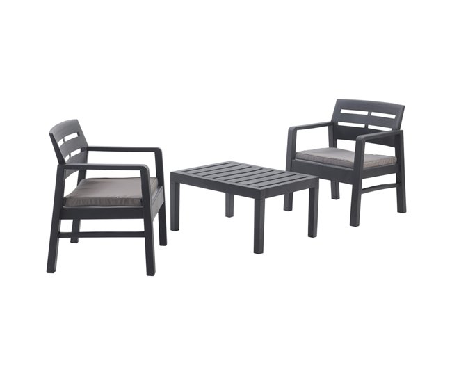 f3813887adba6a2065f132eef1d6f34e4b7ce5ef_20ca081095d94869b7dc60957ba7771f Conjunto de salón de exterior Dalfier, Composición de jardín con 2 sillones y 1 mesa de centro, Salón interior y exterior con cojines, 100% Made in Italy, Antracita - Conforama Lujoso