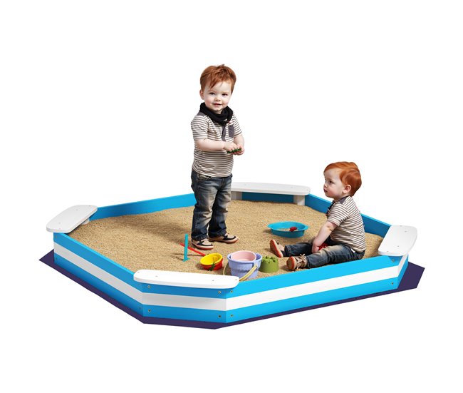 Última Versión AIYAPLAY Arenero para Niños de +3 Años Arenero Infantil Cuadrada con 4 Asientos para Exterior 133x133x16 cm Azul y Blanco - Conforama