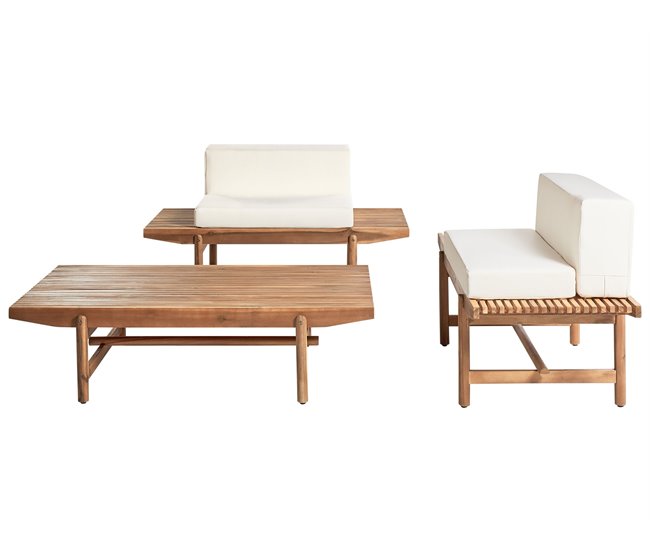 Más Vendido Conjunto de jardín con mesa 2 plazas GIAVENO Madera de acacia Blanco crema - Conforama