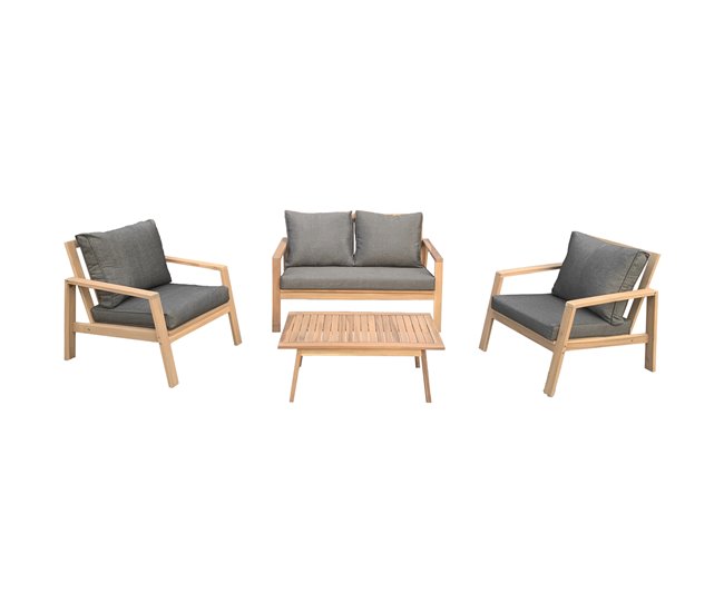 Promoción Conjunto de muebles de jardín de acacia GILI 4 plazas cojines grises - Conforama