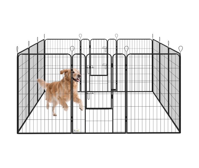 f9850331e027ab81d5f866b6c0e4c6ed8f0bf8db_c2e05ffe54b44b5e9bfa6cdb0673fb4f PawHut Parque para Perros Vallas para Mascotas de 12 Paneles 80x120 cm con 2 Puertas con Pestillo Corralito para Perros Grandes Medianos y Pequeños de Acero para Interior y Exterior Negro - Conforama Última Oportunidad