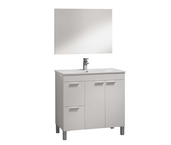 fbb4b6189a32fadd81142c5312a55d6beb4c3dd4_9ddefa957c1d43179f1dc7f418f9f7d5 Tendencia Mueble de Baño Sabela Estilo Contemporáneo en Color Blanco Brillo con 2 Cajones y 2 Puertas 80x80x45 cm (Lavabo Opcional) - Conforama