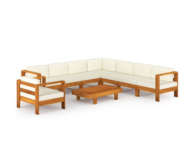 fcade49818fe69fd3859fc05f6ecf67469e8c966_dfb674e6d1eb4f0a9b2200e755fa583c Muebles de jardín 9 pzas cojines blanco crema madera de acacia - Conforama Popular