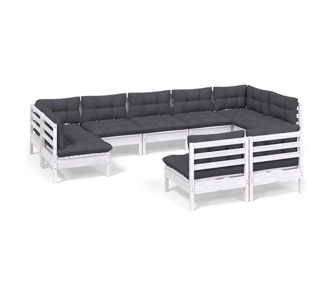 fcb2e11a0513a056077bd68925178268a52801d3_dca91124cfa240798752e76f49d434d5 Máxima Calidad Muebles de jardín 9 pzas y cojines blanco madera maciza de pino - Conforama