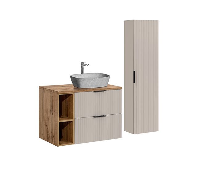 fcc1d74b1e8f4dcc24f3f7d95bcf21c918c2bf26_117f5ee476df44a689656c0a87ac5b46 Nuevo Modelo Conjunto de muebles con lavabo individual 80cm 2 compartimientos y columna Adriel Cachemira Madera y imitación Piedra - Conforama