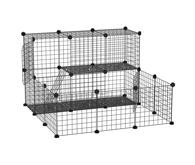 Compra Ahora PawHut Valla para Animales Pequeños DIY con 24 Paneles Parque para Mascotas con Malla Metálica Jaula Modular para Cobayas Conejos Chinchillas 105x105x70 cm Negro - Conforama
