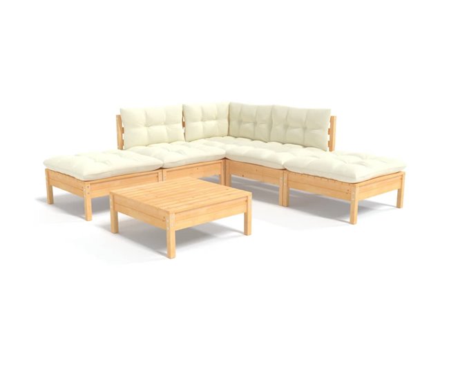 fe4bdb8dfc264f15a617743a884be61b3ab01d1c_7878550123704868bc48600bcf67c5c4 Muebles de jardín 6 piezas cojines madera de pino color crema - Conforama Precio De Fábrica