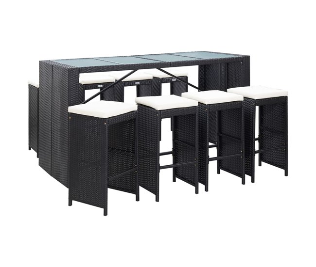 Set demuebles de bar de jardín 9 piezas ratán sintético negro - Conforama Última Versión
