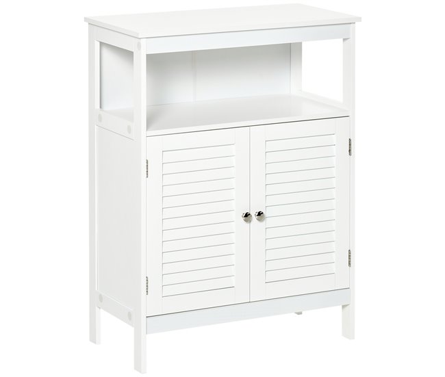 ff163e22f38406bdadeb8a480e05cb37b82fd7d5_90161fbe0ffd4ea189d597759a8f6998 Pedido Al Por Mayor kleankin Mueble Auxiliar de Baño Armario para Baño con 2 Puertas de Persianas Estante Abierto Gran Espacio de Almacenamiento Diseño Moderno 60x30x81,6 cm Blanco - Conforama