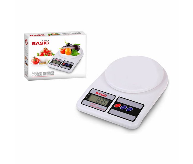 Nueva Colección Báscula de Cocina Basic Home Digital LCD 7 kg Blanco (23 x 16 x 3,6 cm) - Conforama
