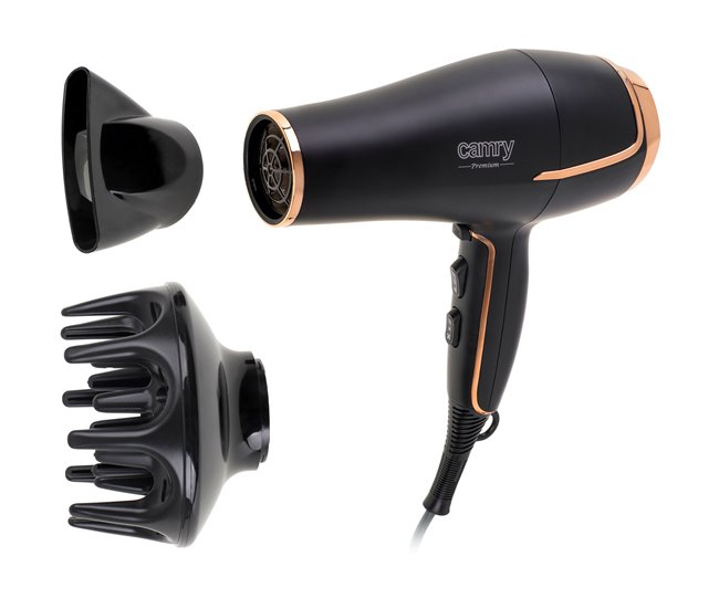 Oferta Flash Camry CR2255 Secador de Pelo Profesional 3 Niveles Temperatura, 2 Niveles Velocidad, Cool Shot, Difusor, 2200, Negro - Conforama