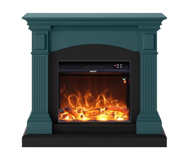 Nuevo Modelo Chimenea De Suelo y Pared Compuesta Por Un Marco Turquesa y Un Quemador Eléctrico Negro De 1500w Con Efecto De Llama Real De Led. Chimenea De Diseño Con Mando a Distancia. Hecho De Madera Mdf De Alta Calidad Fácil De Colocar o Mover. - Conforama