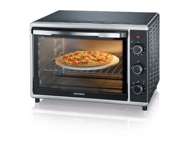 Novedad SEVERIN Horno tostador sobremesa de 42 l, mini horno de convección con grill, asador giratorio y piedra natural para pizza, cocción con aire caliente, 42x51,5x36,5 cm, negro, 1800 W, TO 2058 - Conforama