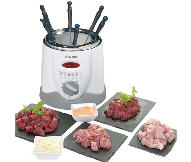 Bomann FRR 1290 CB Freidora Fondue, 1 L, 6 Tenedores Fondue, Termostato Regulable, Filtro Antiolores Humos, 900, Blanco/Gris - Conforama Promoción Exclusiva