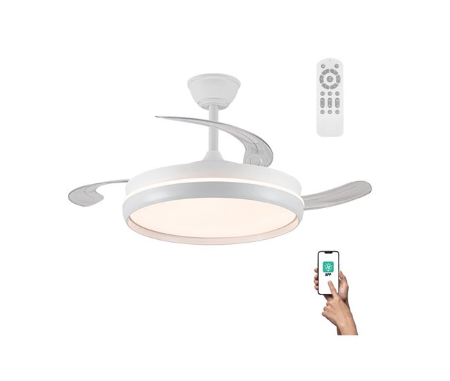 d79bd46b2d2ef30b49b7b696c665cfe901126798_4e7cae233b0f445390c4267f1b9cc5c4 Ventilador LED aspas retráctiles Michu Evo CCT Dim (72W) Acero - PMMA Moderno - Conforama Oferta