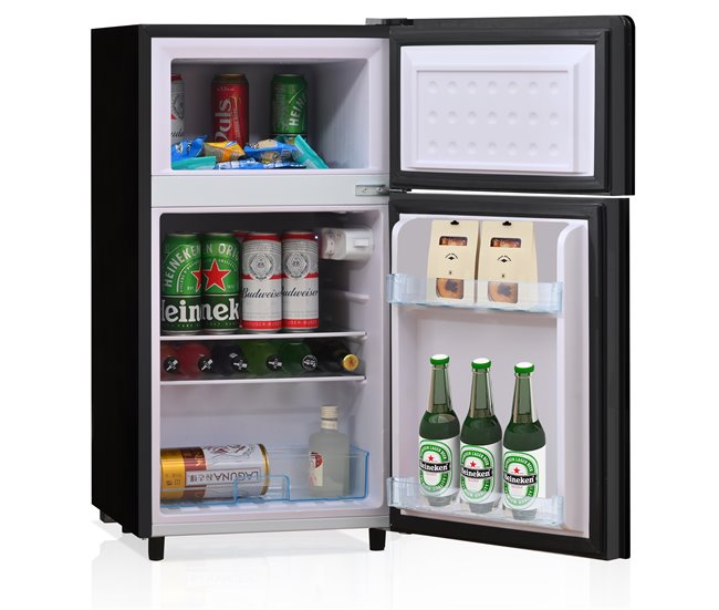 Precio De Fábrica Frigorífico mini 86,5cm 72L de acero inoxidable con 2 puertas y luz led,negro - Conforama