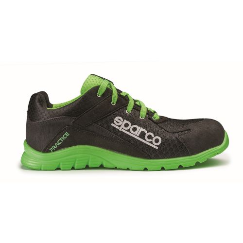 129727 Moderno Zapato seguridad s1p suela pu md src t46 malla transpirable negra/verde practice sparco