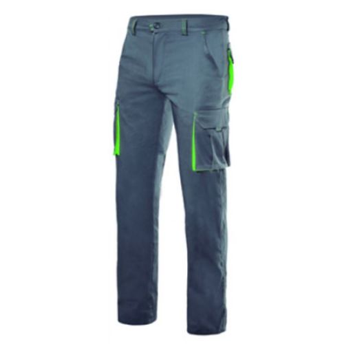 133912_2 Pantalon trabajo multibolsillo 44 gris/verde lima velilla Liquidación