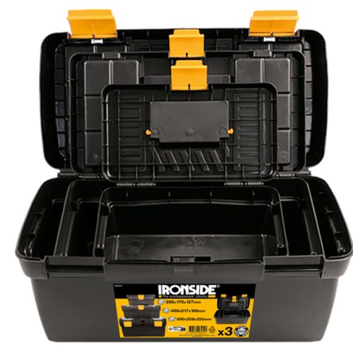 23004473 Caja herramientas (juego de tres) de 290 mm (4 l), 400 mm (10 l) y 500 mm (23 l) ironside Súper Precio