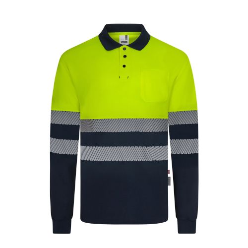 23005397 Descuento Polo manga larga av marino / amarillo fluor cinta segmentada talla xl velilla
